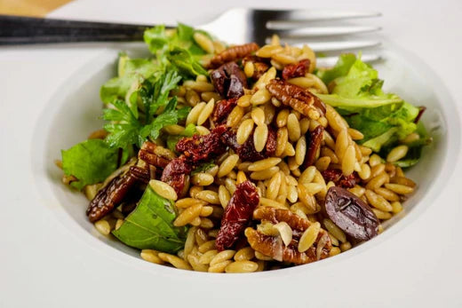 Orzo Salad with Cranberries Beets and Pumpkin Seeds