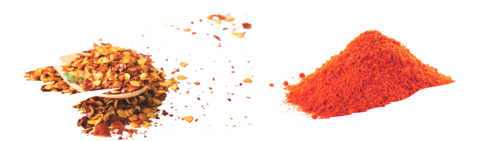 close up of chili powder and flakes highlighting texture and flavor differences