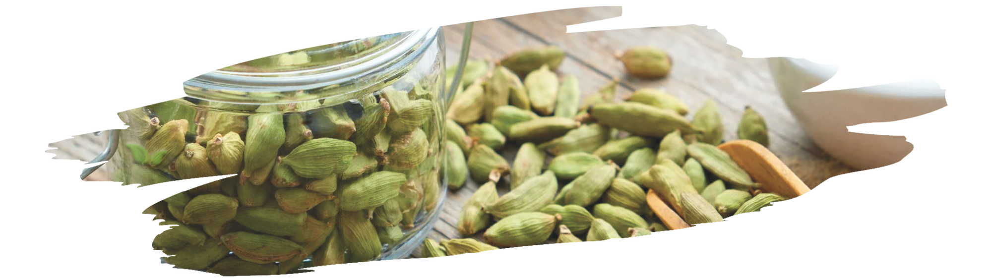 Vibrant cardamom powder and pods in a cozy kitchen spice container