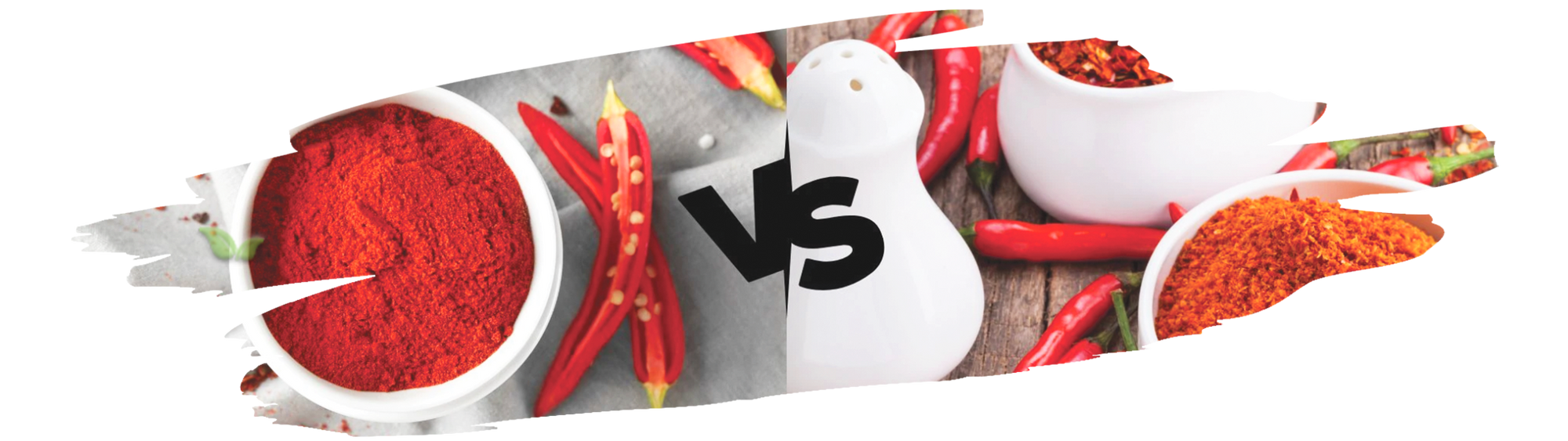 Close-up of dark chili powder and standard chili powder side by side on a wooden surface.