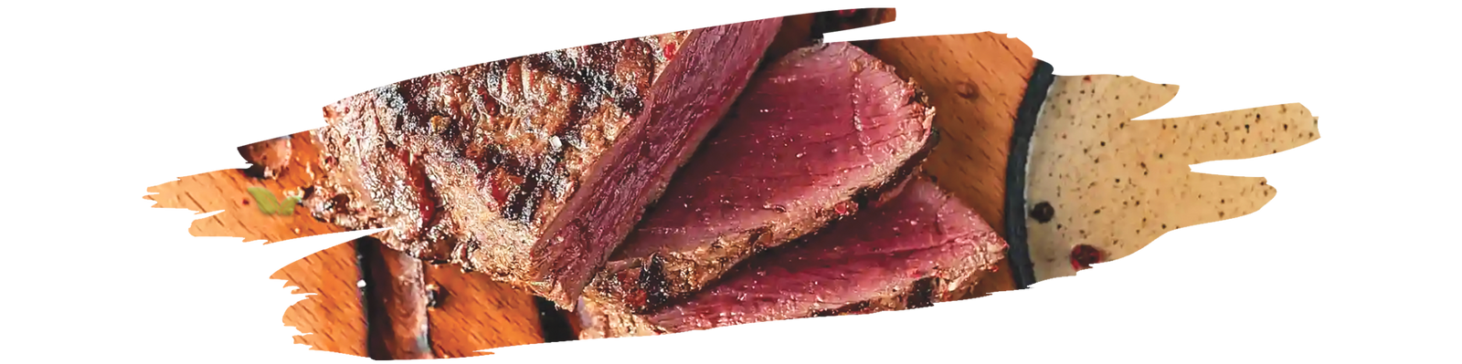 Grilled steak seasoned with American steak spice powder on wooden cutting board
