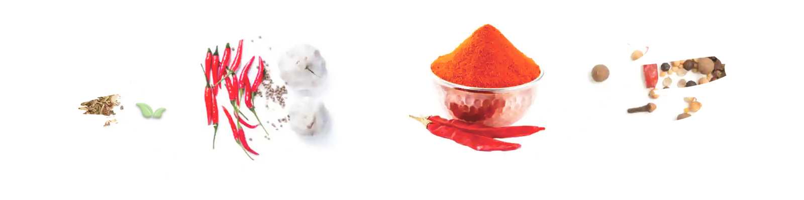 Colorful mix of four ground spices arranged in a square pattern for cooking inspiration