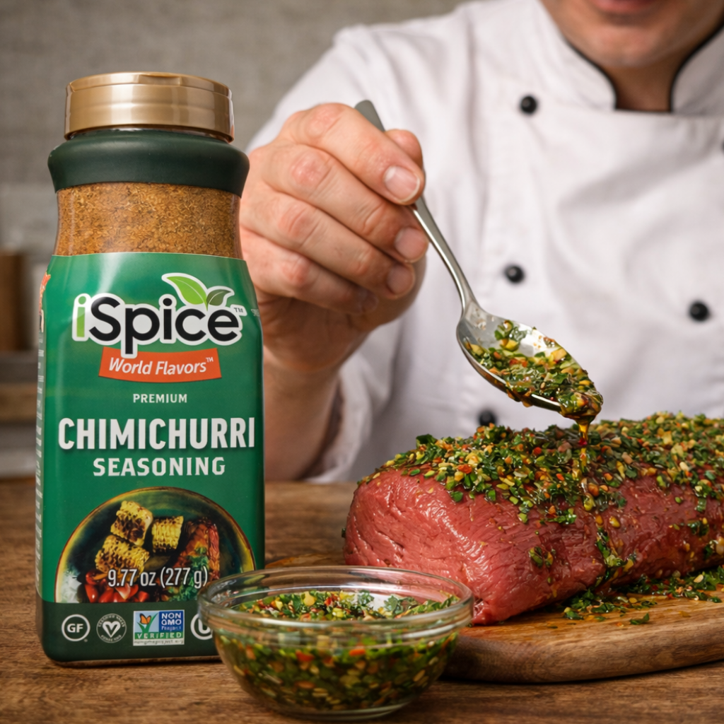 Chimichurri seasoning by iSpice 9.77 oz bulk size herb mix for steak BBQ and Argentine recipes