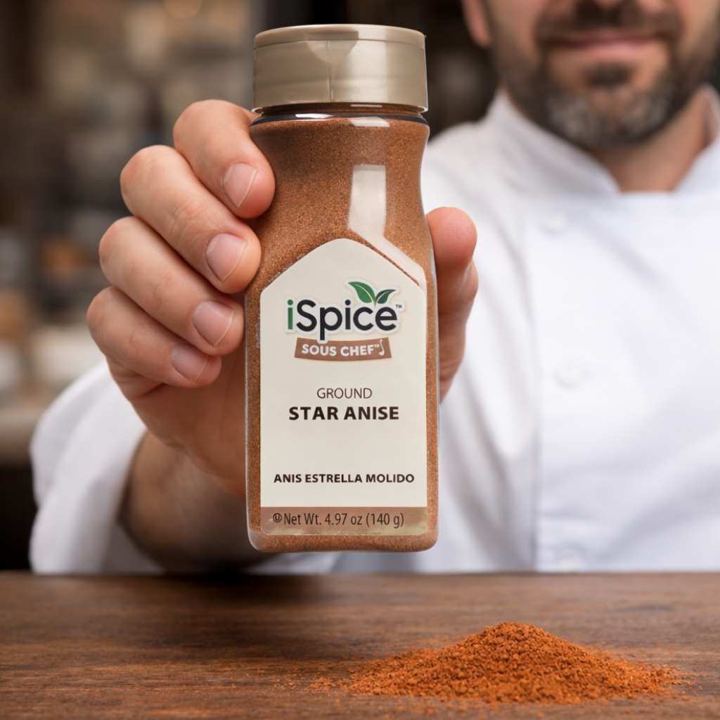 iSpice Star Anise Ground 4.97 oz Asian essential spice jar