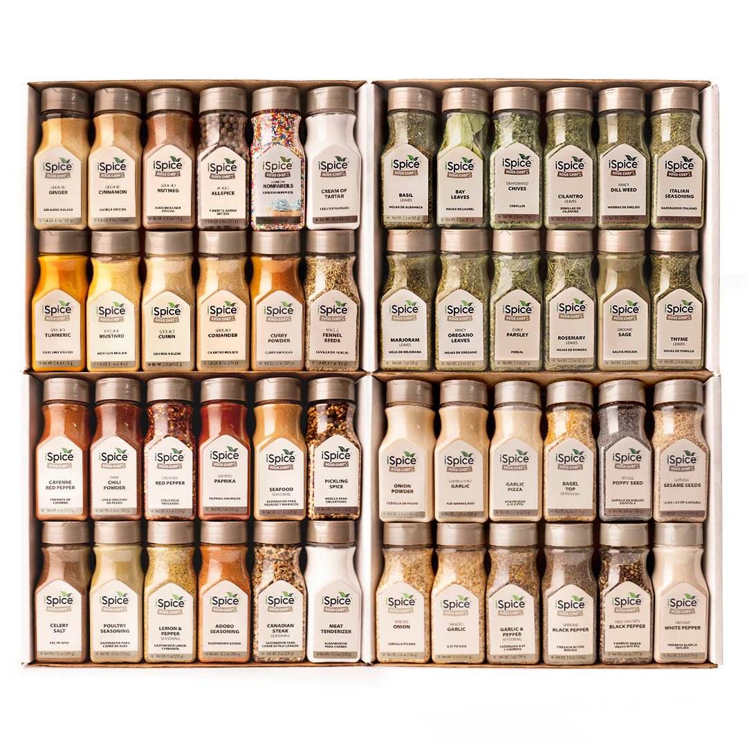 iSpice | 48 Pack of Spice and Herbs | Total Kitchen | Mixed Spices & Seasonings Gift Set | Kosher