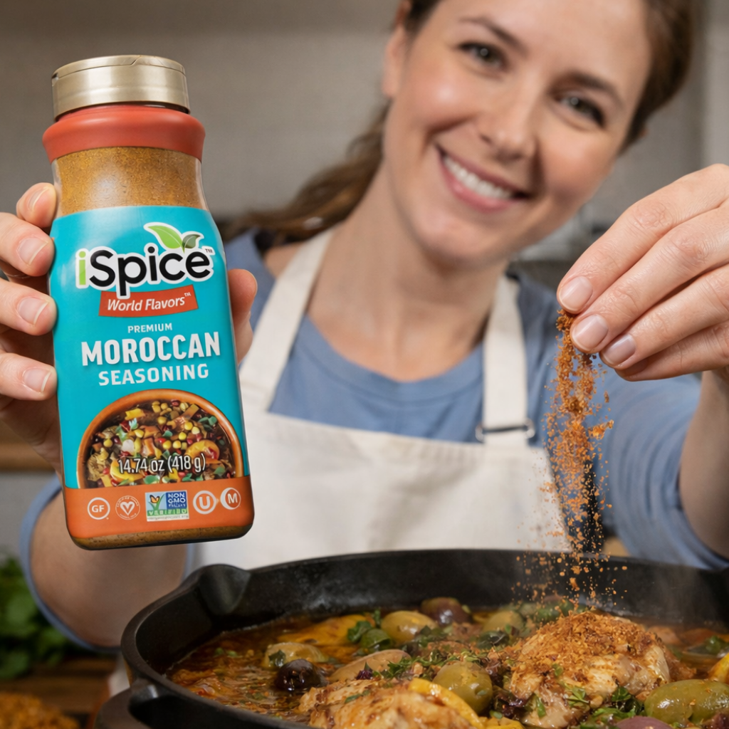 iSpice Moroccan spice mix bottle premium seasoning halal kosher non GMO packaging