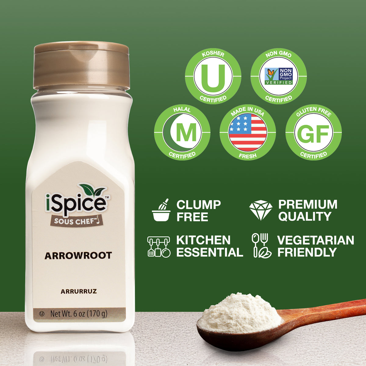 iSpice | Arrowroot Powder | 6 oz | Gourmet Spice | Kosher | Baking Essential |Shelf-Stable