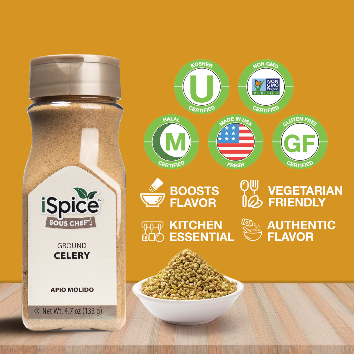 iSpice | Celery Seed Ground | 4.7 oz | Gourmet Spice | Kosher | Culinary Delight