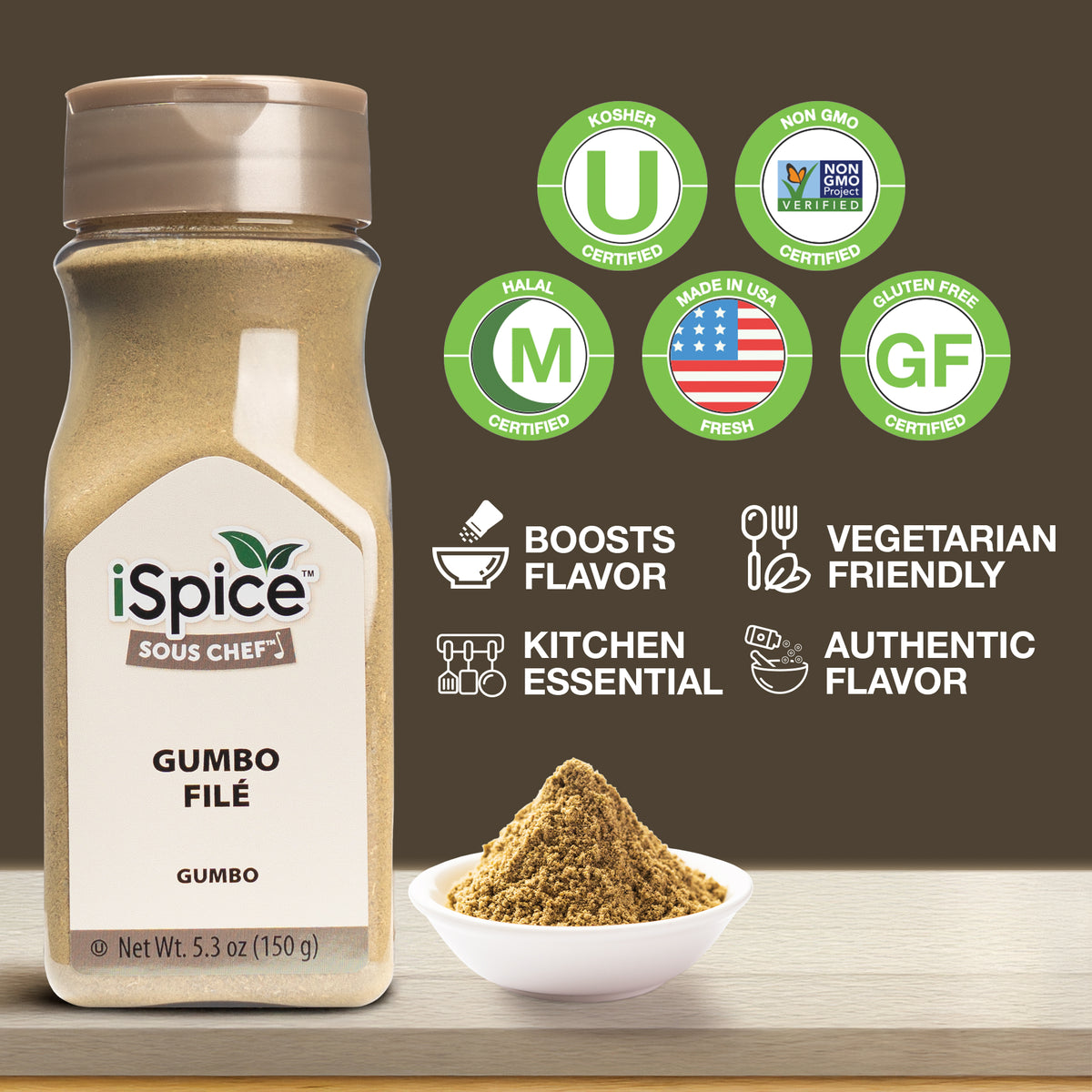 iSpice | Gumbo Filé | 5.3 oz | Mixed Spices &amp; Seasonings | Kosher | Robust Flavor