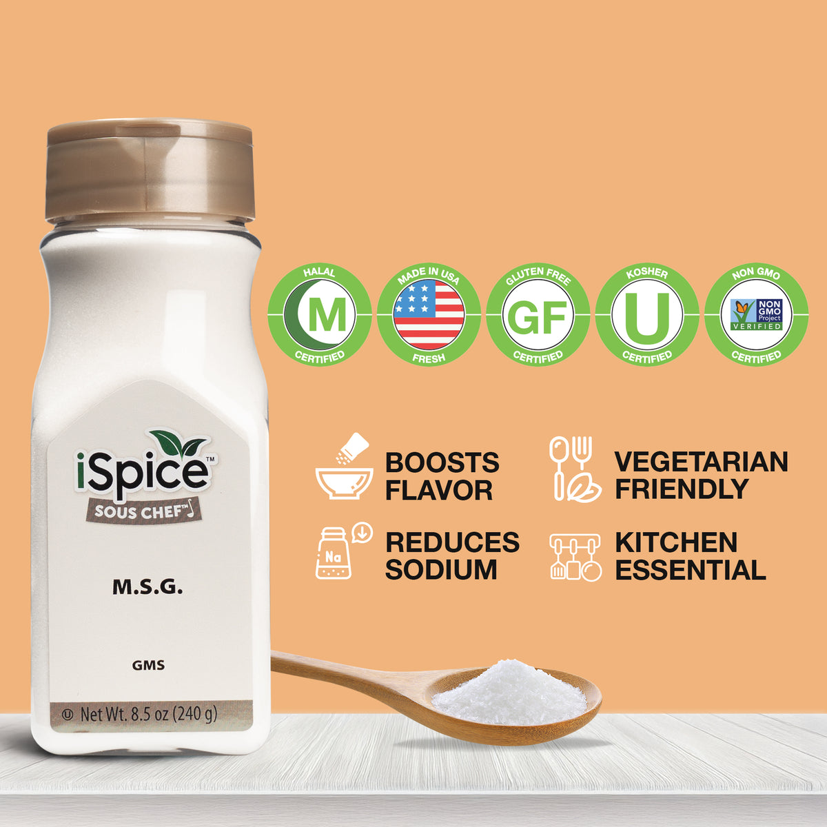 iSpice | MSG Enhancer | 8.5 oz | Gourmet Spice | Kosher | Food Grade &amp; BPA Free Bottle
