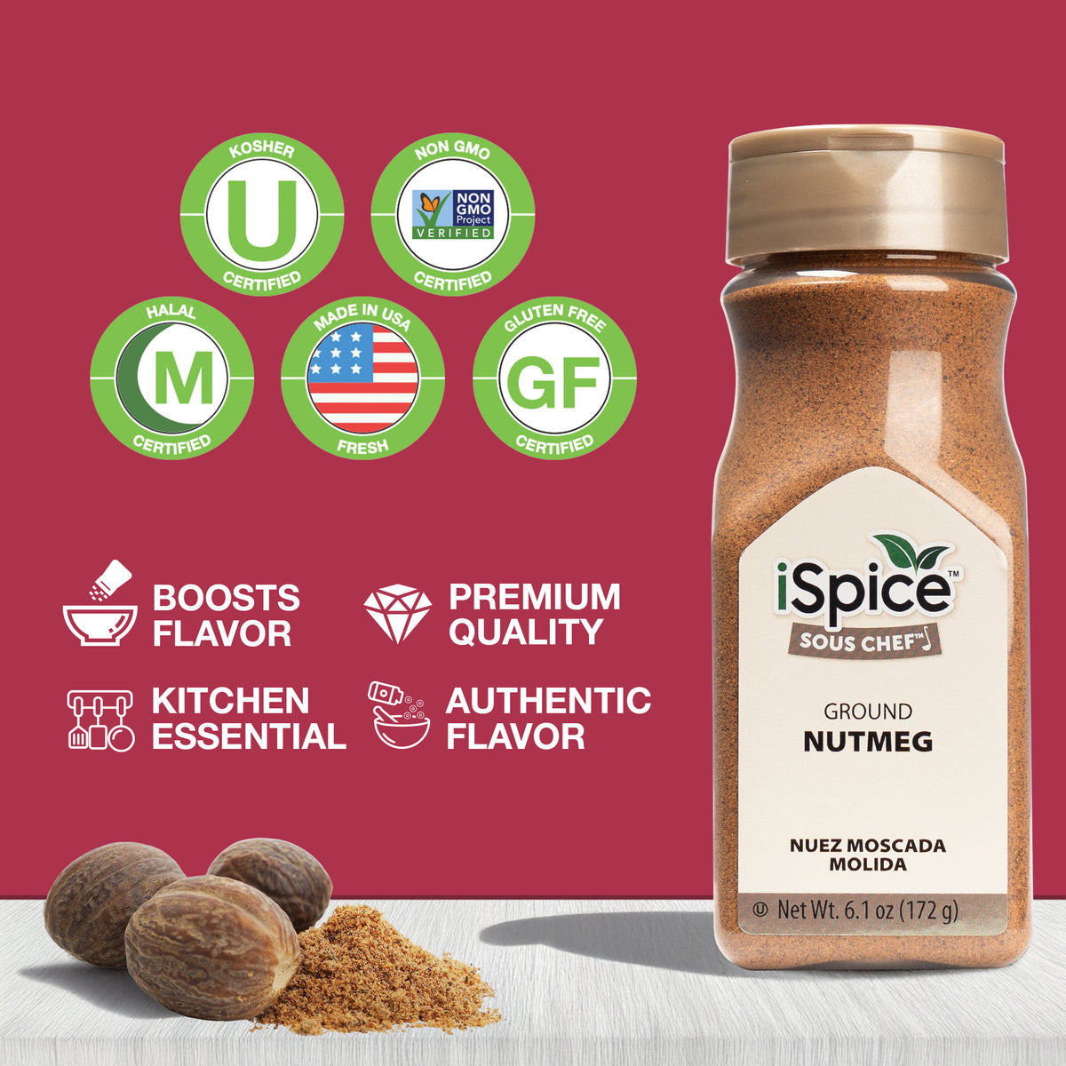 iSpice | Nutmeg Ground | 6.1 oz | Gourmet Spice | Kosher | Halal | Warm undertone