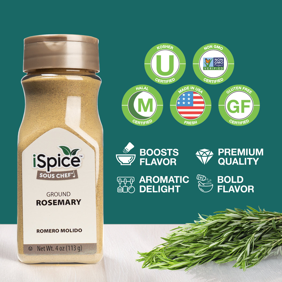 iSpice | Rosemary Ground | 4 oz | Premium Herbs | Kosher | Culinary boost