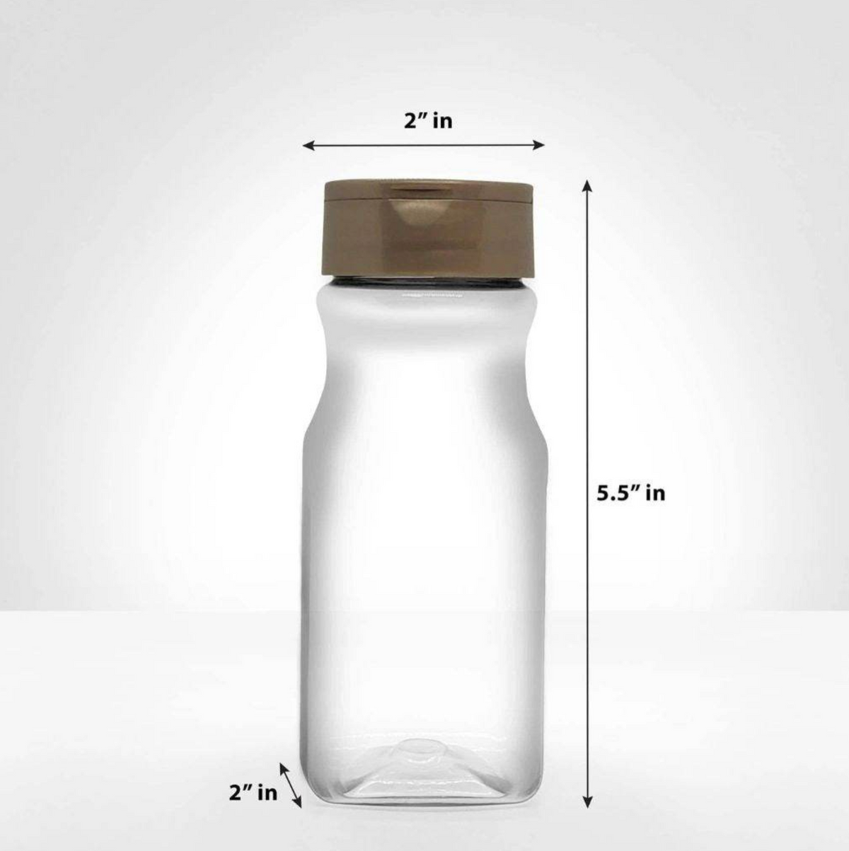 A minimal product shot of an empty spice jar with dimension arrows and text, enhanced for sharp readability, smooth lighting, and a polished e-commerce appearance.