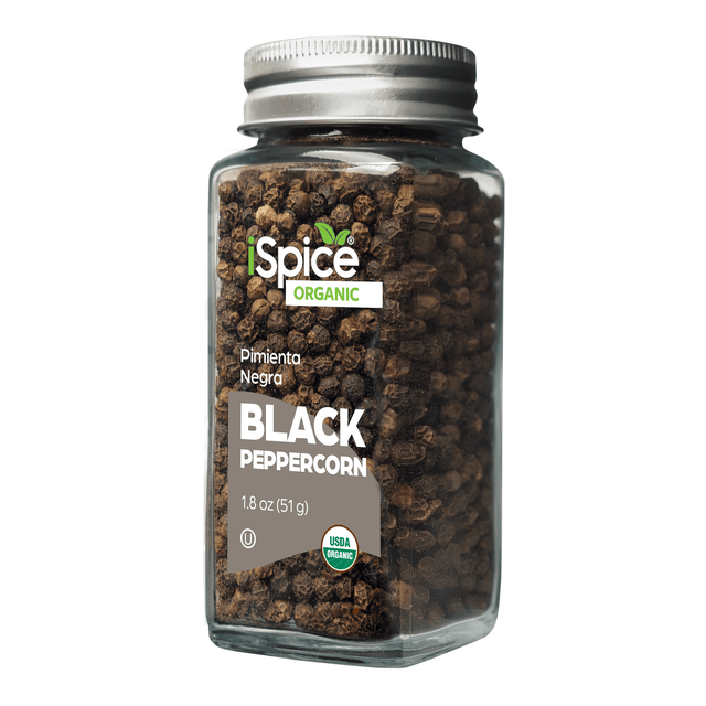 iSpice |  Organic Black Peppercorn | 1.8 oz | Premium Spices | Kosher | USDA Organic Certified