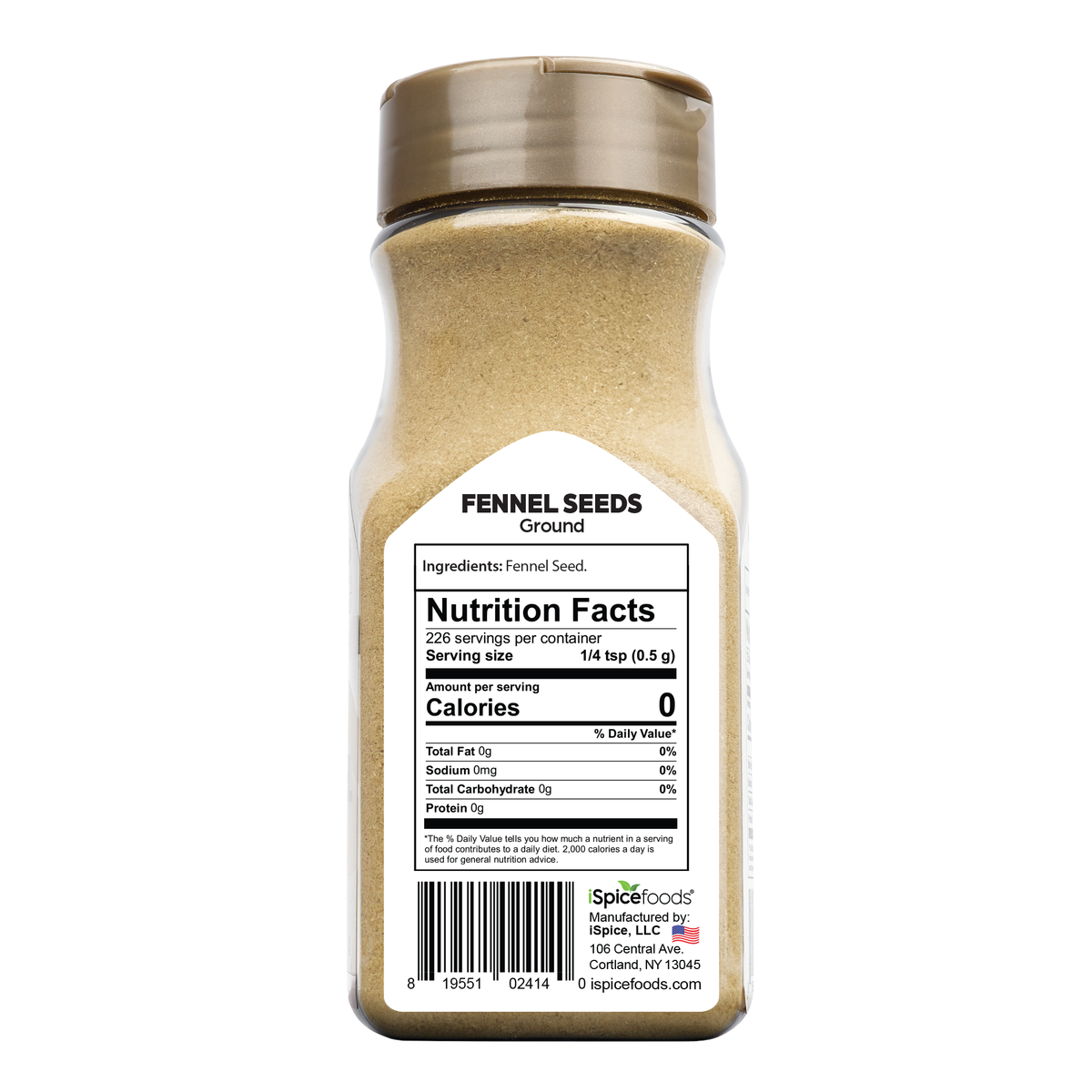 iSpice Fennel Ground 6 oz spice bottle, kosher gourmet seasoning with mild sweet licorice flavor