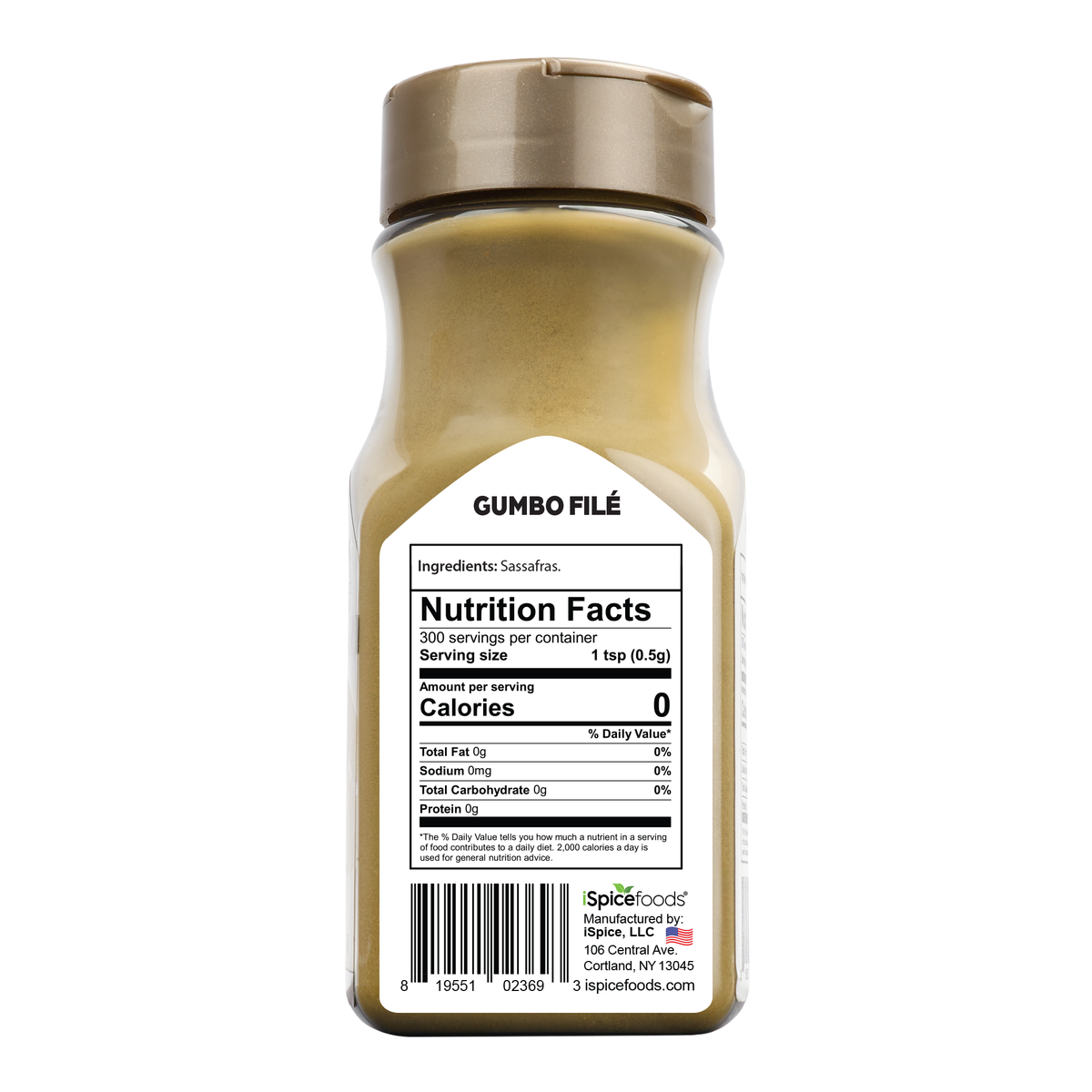 iSpice Gumbo Filé 5.3 oz spice bottle, kosher mixed seasoning blend with bold, earthy taste