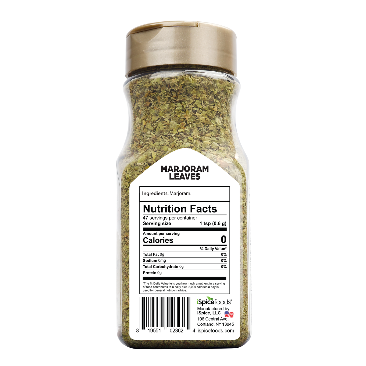 iSpice Marjoram Leaves 1 oz spice bottle, kosher premium herb with mild, slightly sweet aroma